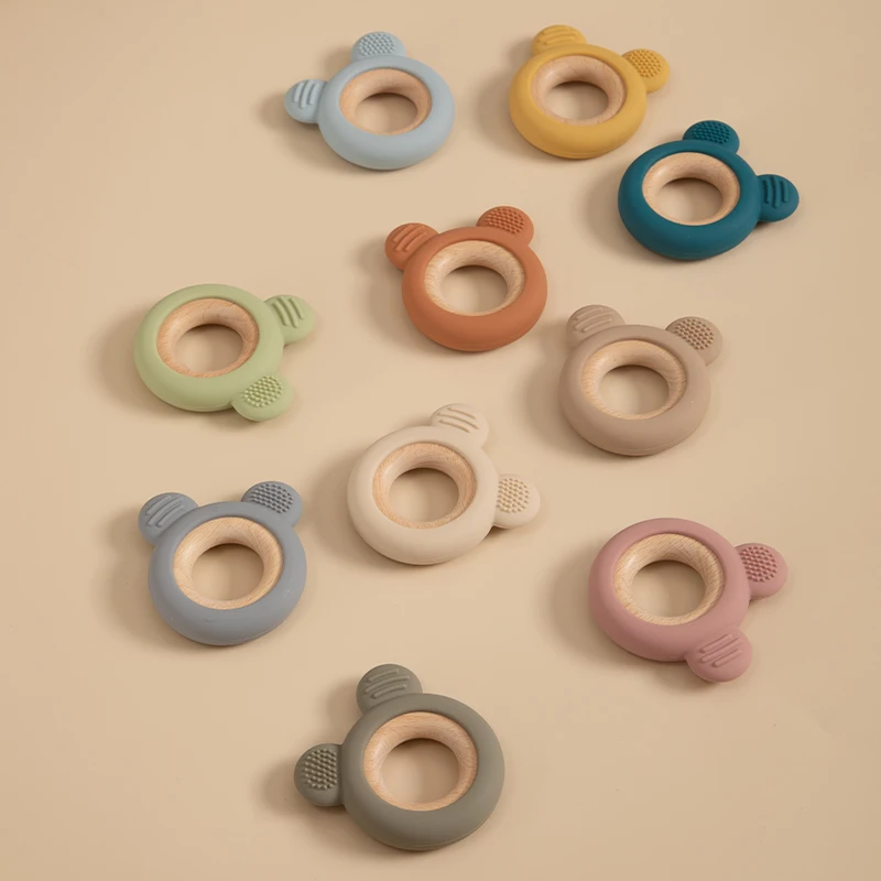 1PC Baby Silikon Holz Beißring Ring Nette Bär Infant Pflege Zahnen Spielzeug Neugeborenen Gesundheit Pflege Kauen Spielzeug Baby Zubehör – Detail 6