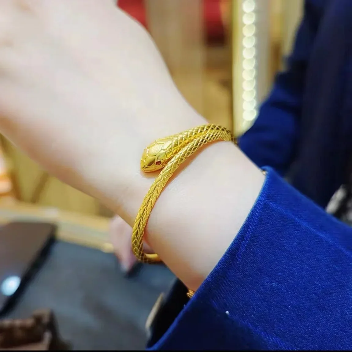 

Personalized Spirit Snake Bracelet 9999 24K real gold Ancient Egyptian style women's open-ended bracelet