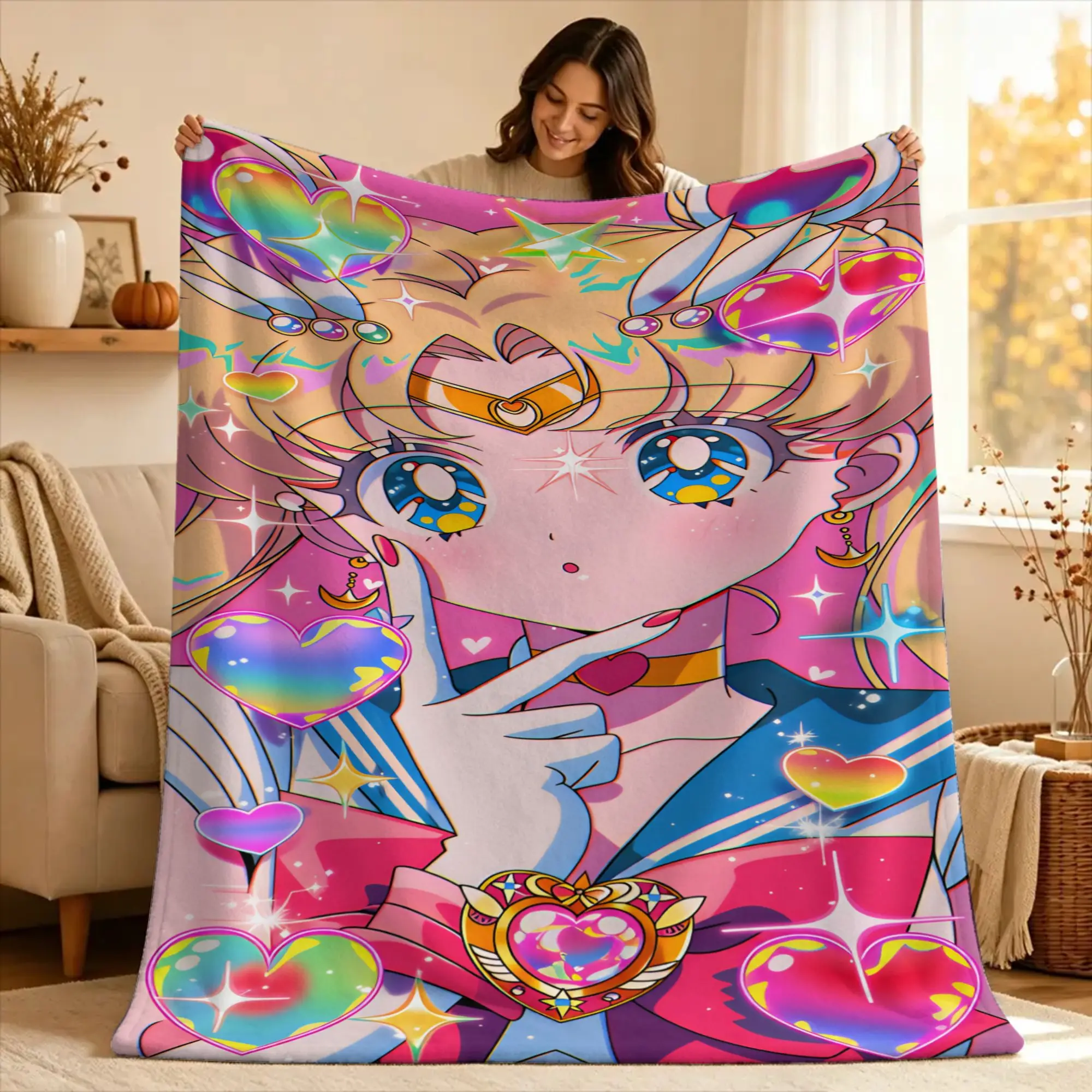S-Sailor Moons Blanket Quality Warm Soft  Throw Blanket Winter Camping Bedroom Fashion Bedspread