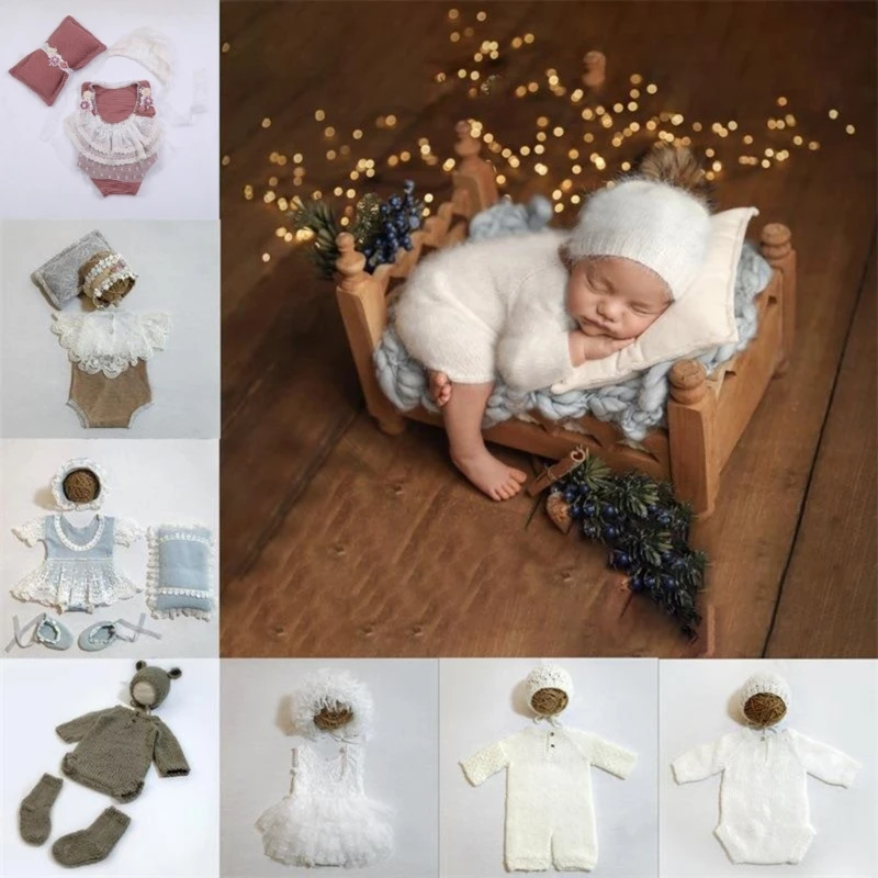 Baby Photography Clothing Set Lace Romper Bodysuit and Hat Infant Shower Gift Photos Props for 0-1 Month Newborns K1KC