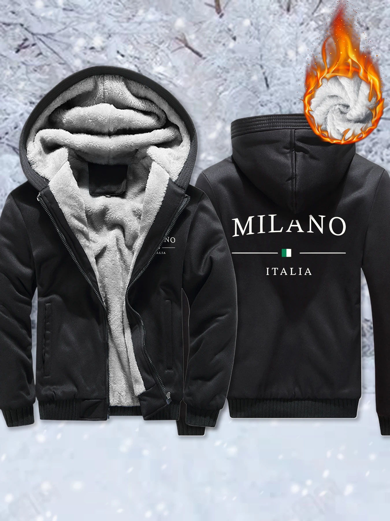 

Italia Milano Creativity Print Thicken Jacket Men Winter Oversized Coats Casual Fleece Streetwear Camouflage Zipper Unisex Coat