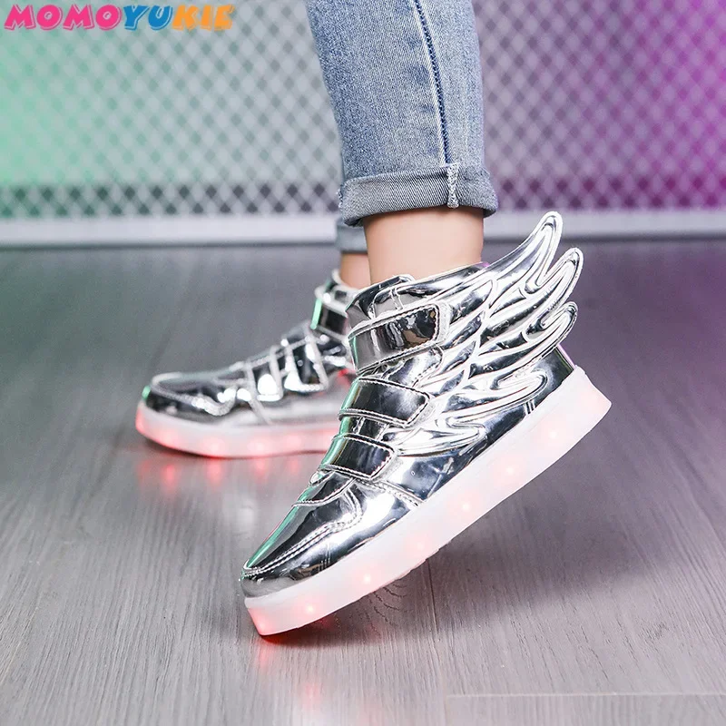 Children Led Shoes Boys Girls New Spring Glowing Luminous Sneakers USB Charging Boy Fashion Shoes Kids Light up Shoes with wing