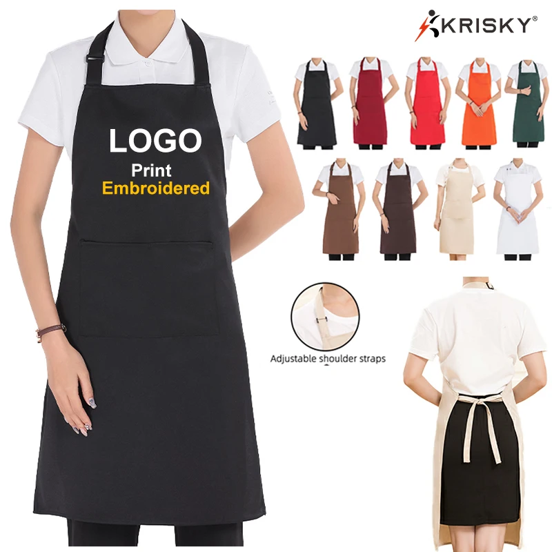 Delantal personalizado agregar texto negro Unisex trabajo cocina camarero delantal cocina hornear restaurante delantales con bolsillos para mujer