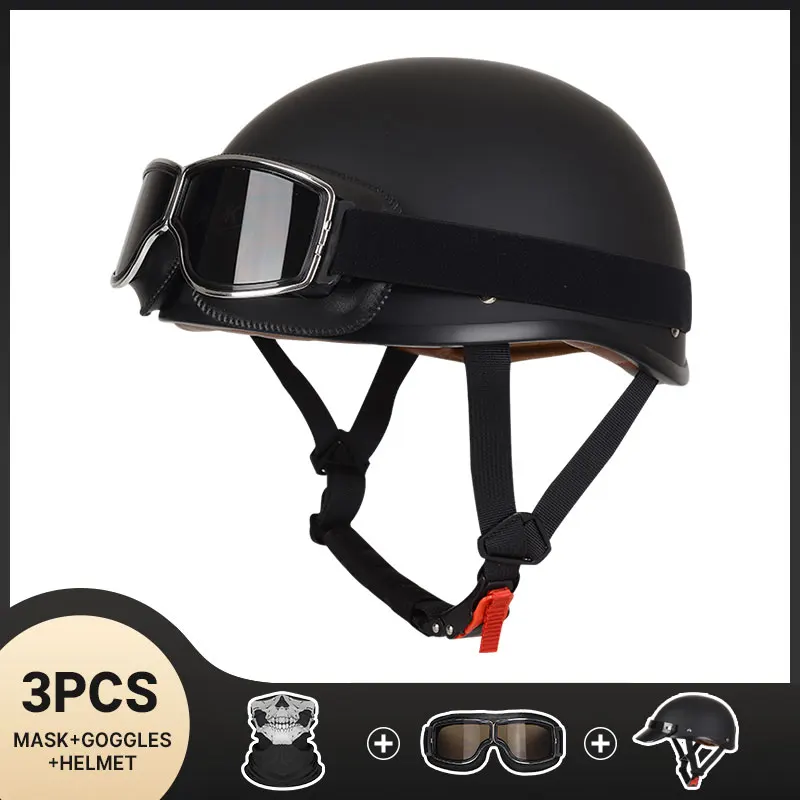 

Matt Black Vintage Motorcycle Half Face Helmet for Halley Helmet Motorbike Crash Motor Helmets Casco Safety Cap Four Seasons