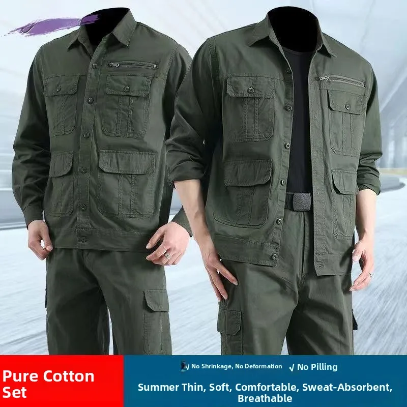 

Летний рабочий комплект из чистого хлопка для мужчин: дышащий, термозащитный, влагопоглощающий, для сварочных работ