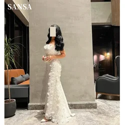 Sansa Flowers Lace Embroidery فساتين السهرة Off Shoulder Tulle Mermaid Vestidos De Noche Ankle-Length Sleeveless Prom Dresses