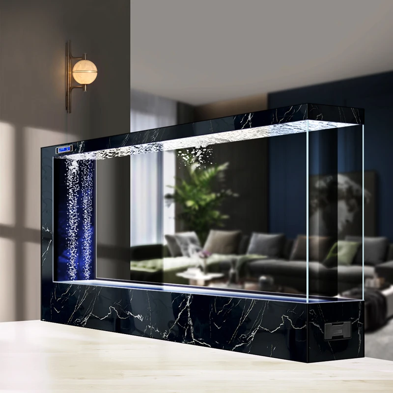 Extra large floor-to-ceiling fish tank, living room screen partition, ultra-white glass custom home ecological aquarium