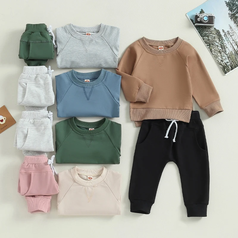 2023-10-12 Lioraitiin 0-3Y Baby Boy Girl Outfit Long Sleeve Crewneck Pullover Sweatshirt Top Jogger Pant Set Fall Winter Clothes