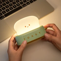 Desk Decor Toaster Lamp LED Toast Night Light Rechargeable and Portable Light with Timer Christmas Gifts