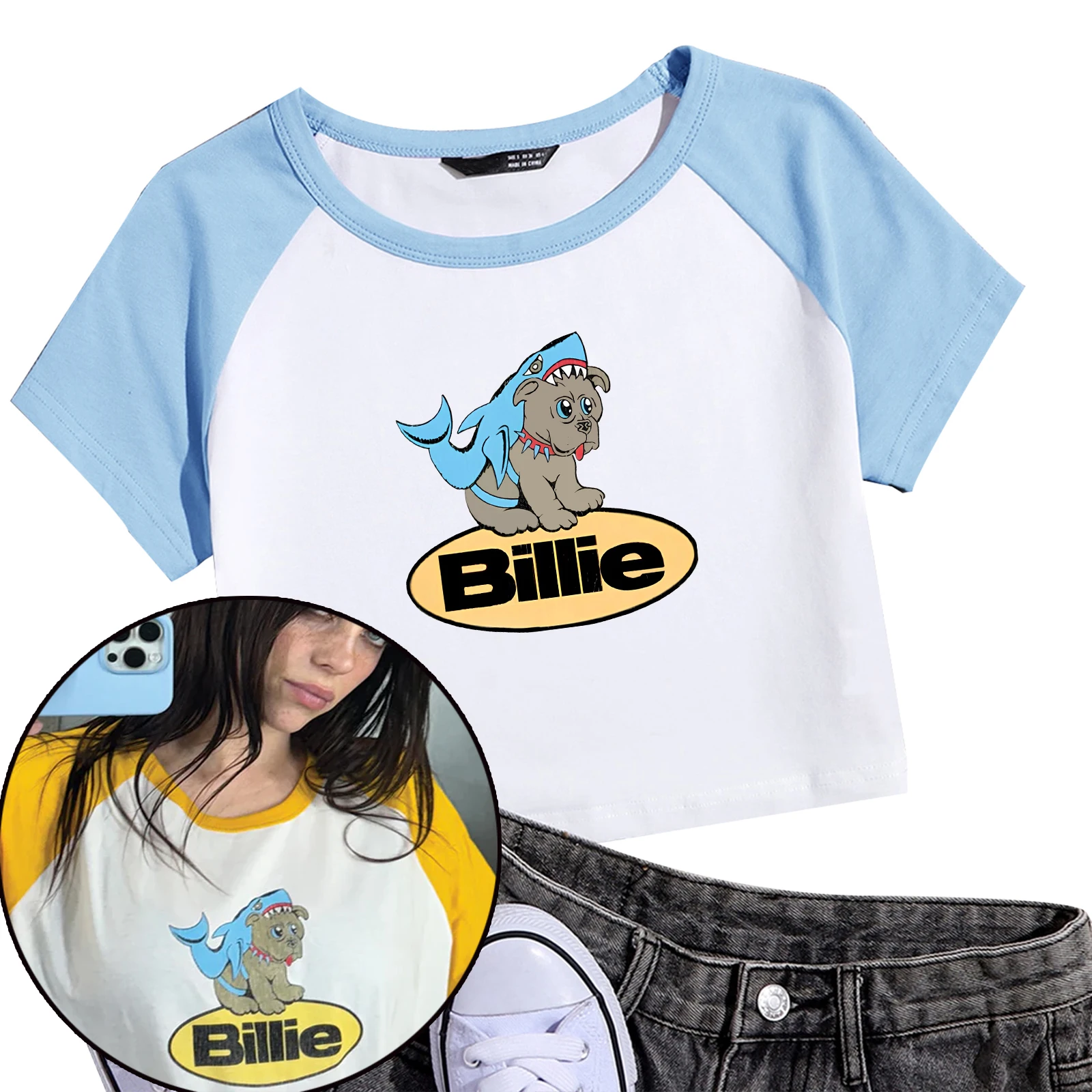 Dog Shark T-shirts Crop Tops Billie Merch Gift O-Neck Short Sleeves Crop Tops