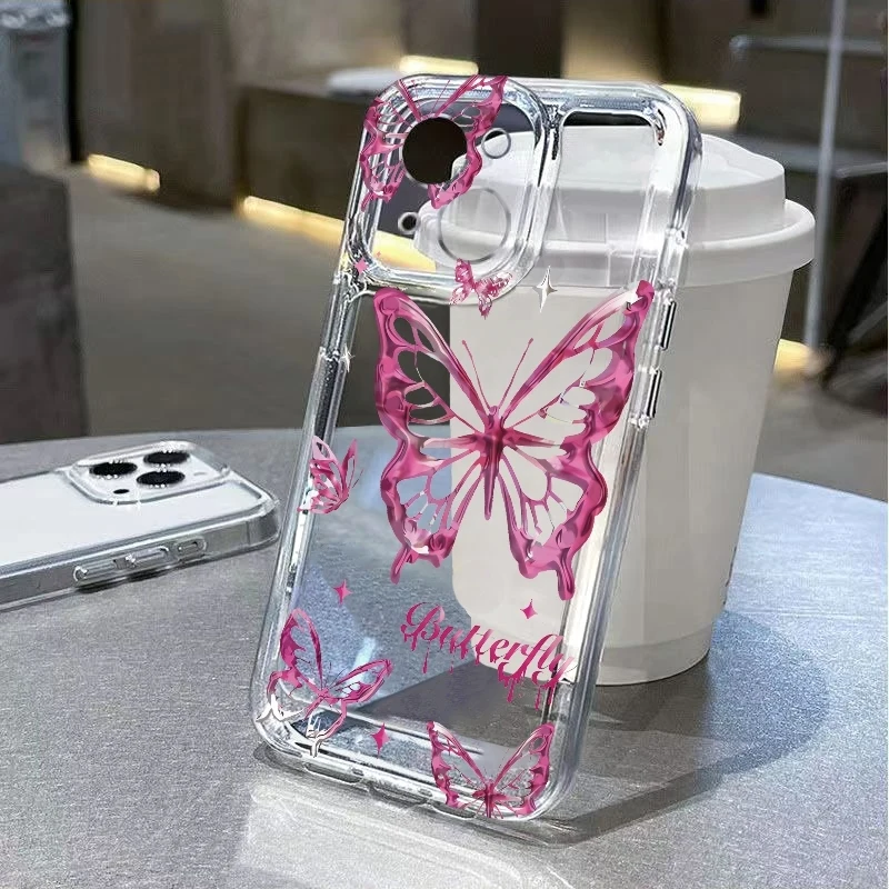Y2K Glitter Butterfly Phone Case For iPhone 17 Air 16E 16 15 14 11 Pro Max Plus 13 12 Mini 8 7 X Transparent Shockproof Cover view 4