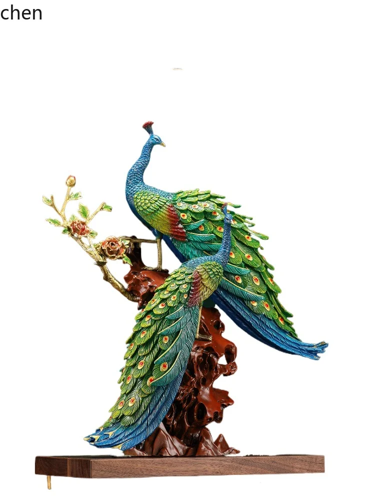 HXL Brass Fugui Double Full Peacock Ornament Living Room Ornament