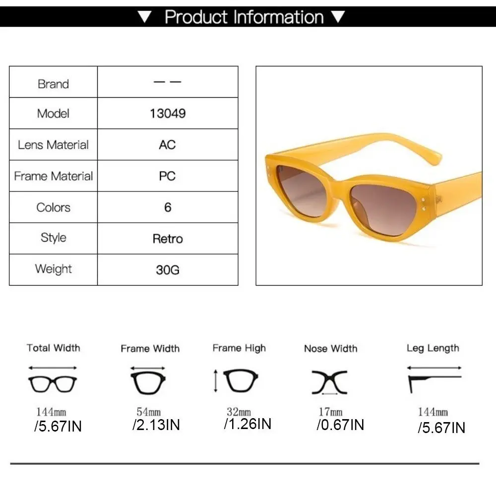 Occhiali da sole a rombo color gelatina Rice Nail UV400 Occhiali da sole Cat Eye Protezione UV Occhiali da sole sportivi da esterno con montatura piccola