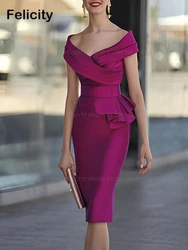 Simple Mother of the Bride Dress 2024 Sheath Off-The-Shoulder Short Wedding Guest Dresses Customized Pleat Formal Occasion Gowns