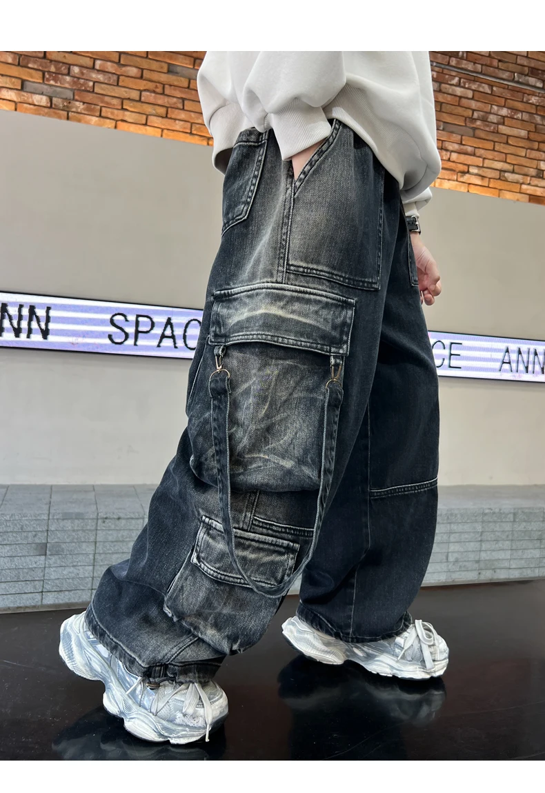 Jungen Retro-Jeans Frühling Herbst Neue Teenager Kinder Street-Style Lässige Gerade Weite Hose Kinder Cargo Denim-Jeans – Detail 4