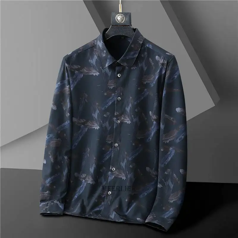 

high quality autumn winter Men floral Shirt long Sleeve mferlier print plus Size 10XL 12XL 14XL casual Shirt comfortable 70