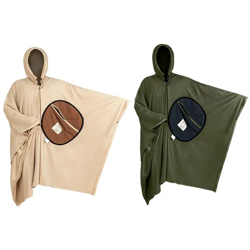 Wearable Sleeping Bag Fleece Camp Sleeping Bag Cloak Cape Multi-purpose Camping Stadium Blanket Outdoor Windproof Hooded Poncho