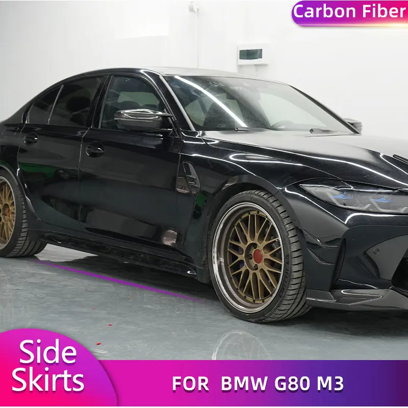 Carbon Fiber Side Skirts Extensions for BMW G80 M3 Sedan 4-Door 2021-2023 Car Racing Side Door Bumper Apron Lip Skirt Body Kits