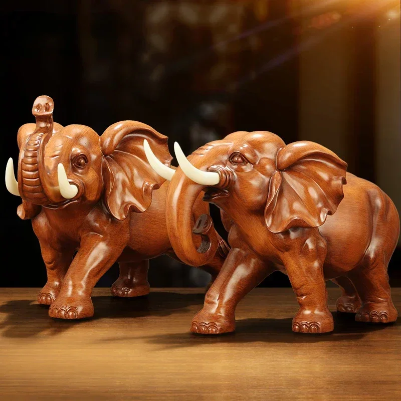 1PC Resin Lucky Elephant Ornament Feng Shui Animal sculpture Crafts Absorb wealth living room Office desktop home decoration