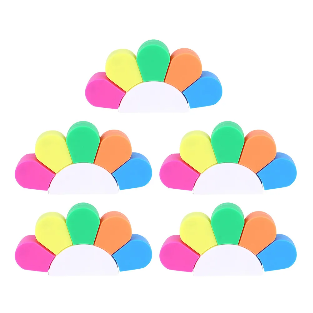 5Sets Colorful Fluorescent Highlighters Creative Cartoon Shaped Study Marker Pens for Students Office Workers Note Marking