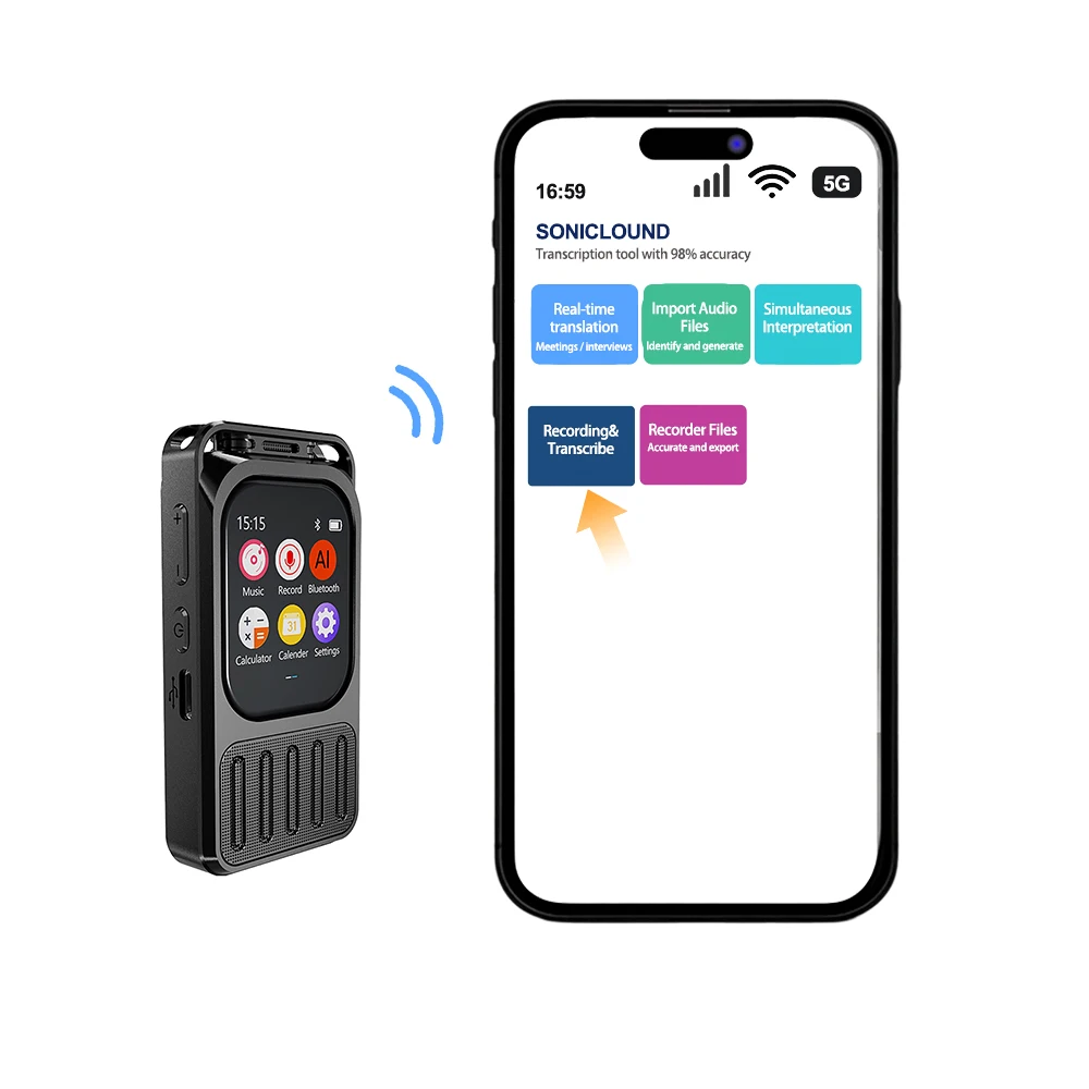 

Yaergor AI Digital Voice Recorder 2.01 Inch Screen Blue Tooth MP3 Player HD Noise Reduction Voice Recording Online Translator