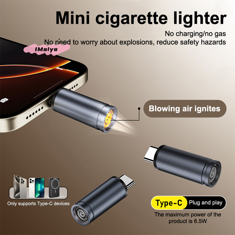  M-Type C Mini Cigarette Lighter Windproof Cigarette Lighter Outdoor Blowing Cigarette Lighter Adapter USB-C Cigarette Lighter 