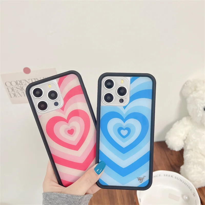 3D Creative Cartoon Cute Love Heart Wildflower Phone Case For iPhone 12 13 14 15 16 Pro Max 15Pro WF Rainbow Gradient LOVE Cover