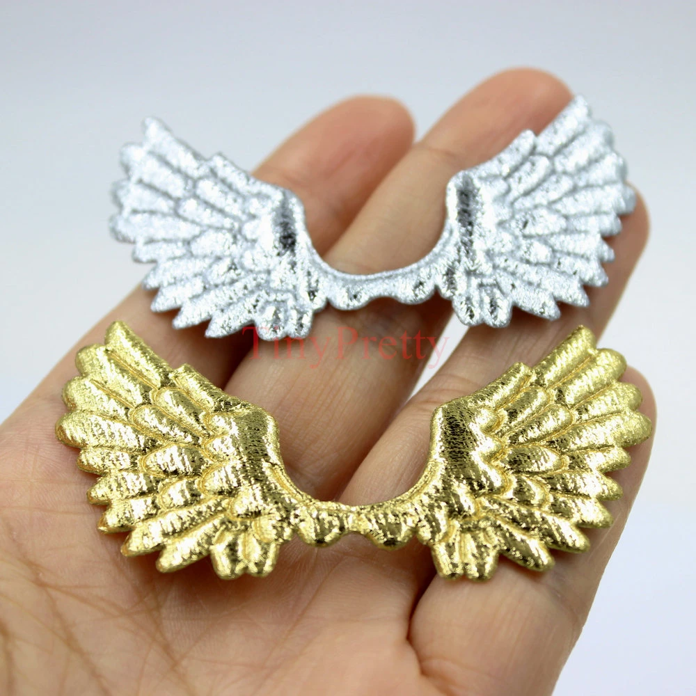 20PCS 70mm Double-sided Gold Silver Color Fabric Angel Wings Fairy Cupid Doll Wings for Girl Toys, Hair Bows Supply, Party Cake