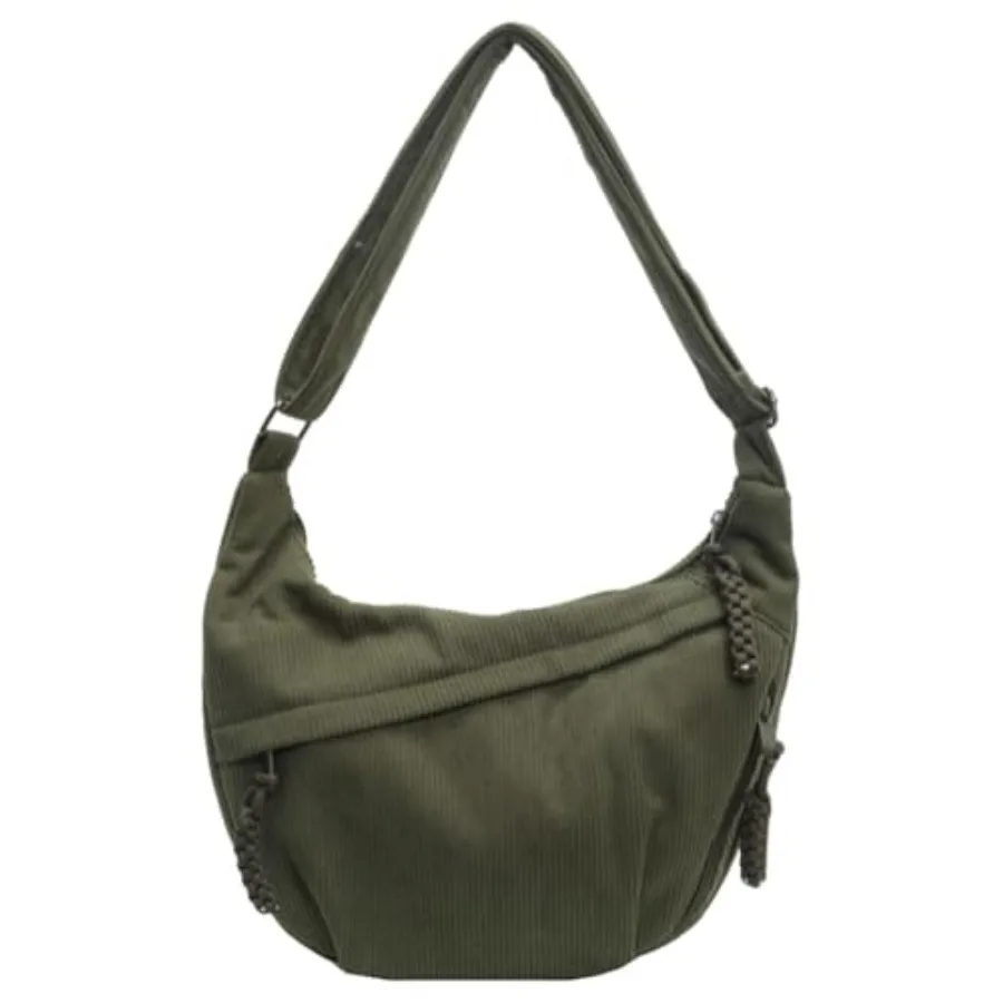 Hobo Bag for Women Men Crescent Shoulder Bag Retro Nylon Canvas Crossbody Bag Slouchy Corduroy Dumpling Bag Purse Retro, Nylon