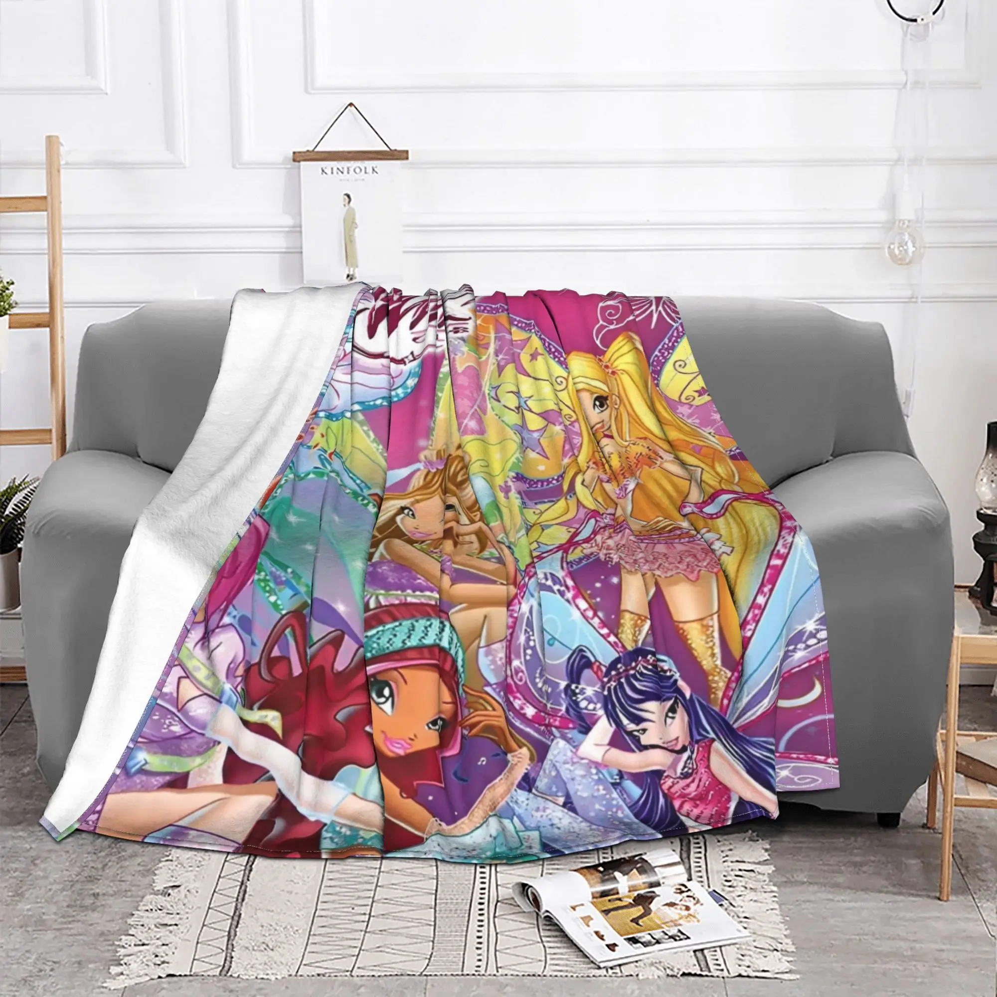 Winx Saga Club Cartoon Knitted Blankets Movie Flannel Throw Blanket Airplane Travel Personalised Soft Warm Bedspreads