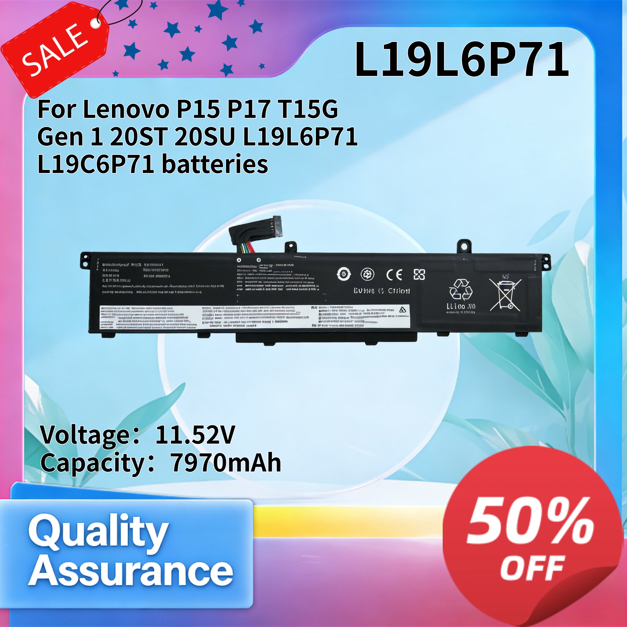 

L19L6P71 L19C6P71 7970mAh 11.52V High Quality Laptop Battery Compatible with Lenovo P15 P17 T15G Gen 1 20ST 20SU