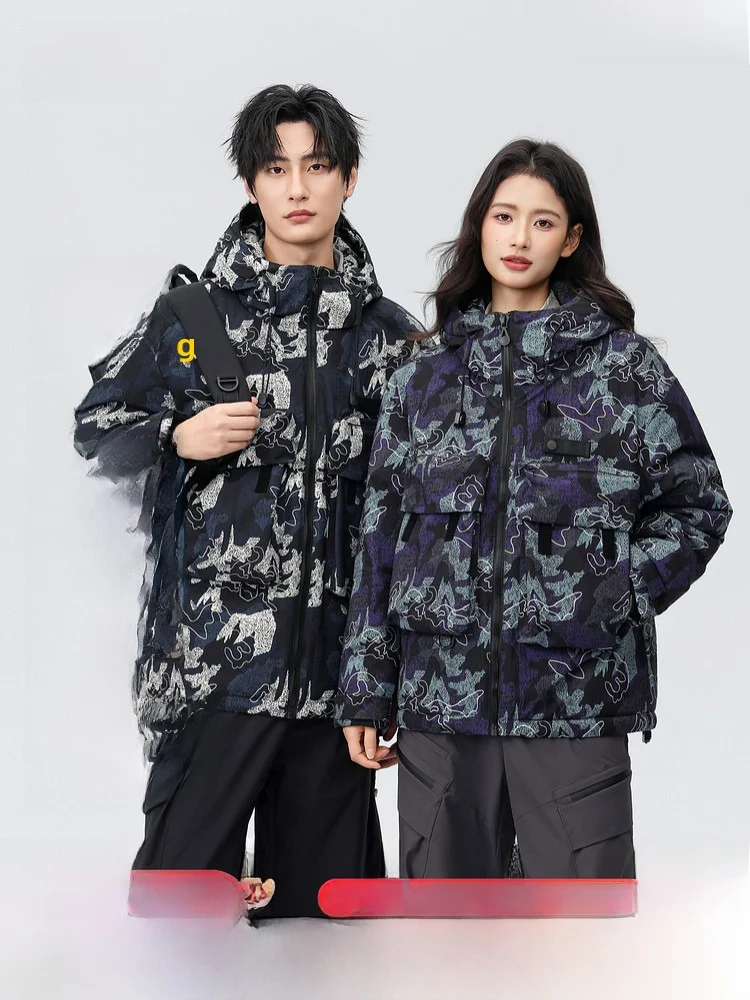 

Snow Flng 2026 Spring Camouflage down Jaet Men's Outdoor Warmth Couple Matching Polyester Fiber Skiing Casual Sle ort