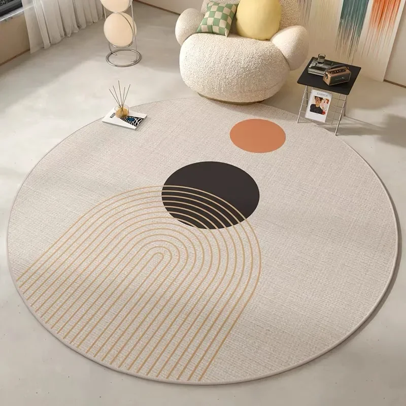 Nordic Style Round Flannel Carpet for Living Room, Bedroom – Soft Waterproof Floor Mat, Makeup Mirror Rug, Office