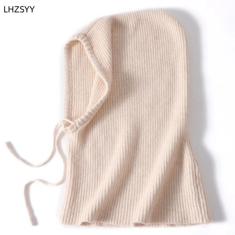 LHZSYY 24 Autumn Winter New Cashmere Knit Cap Collar Hooded Dual-Use paragraph Men and Women Fashion high quality Wool Warm Cap