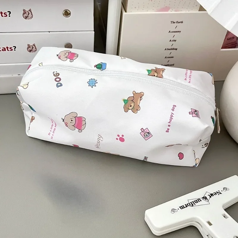 1PC Cute Cartoon Line Bear Printed Pen Bag Portable Large Capacity Pencil Case Stationery Bag Multi-function Storage Bag