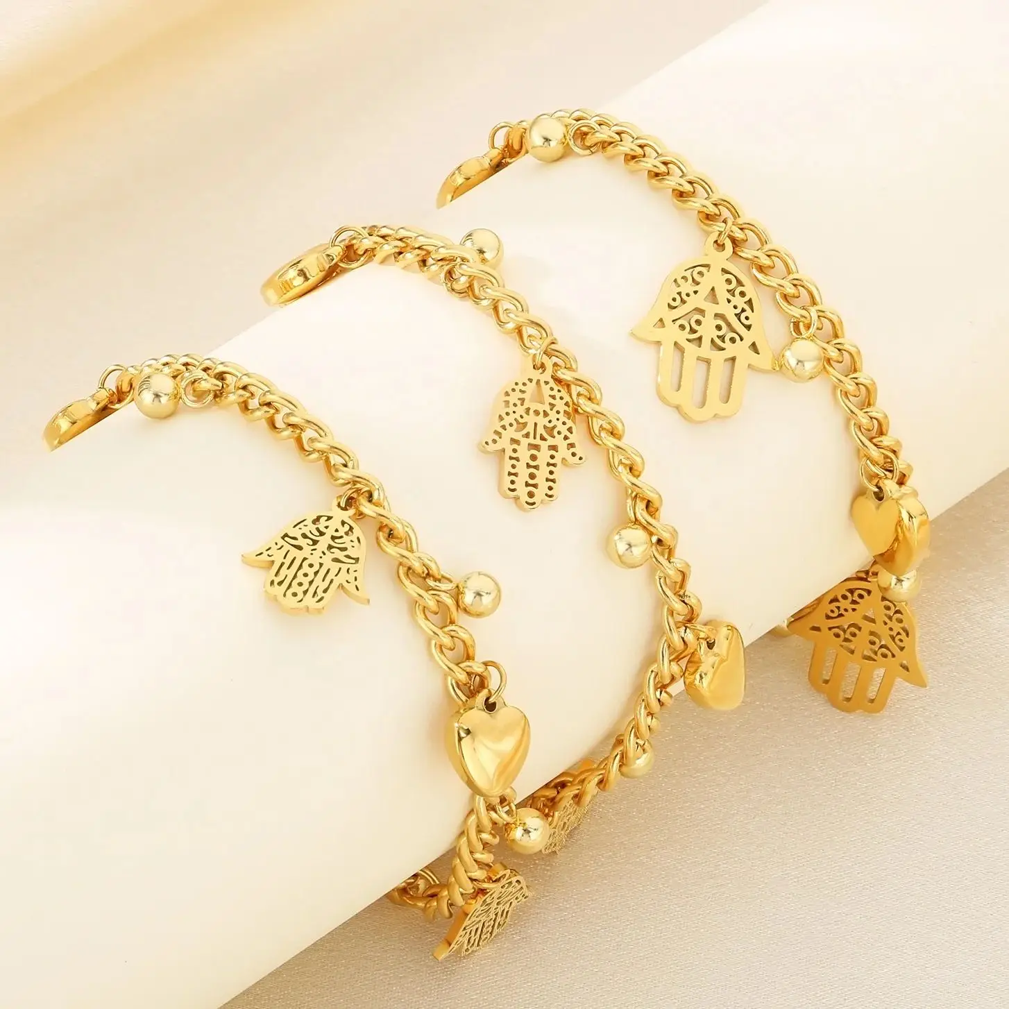 Fashion Love Buddha Hand Accessories Link Chain Stainless Steel Bracelet For Women 21~26 cm Tail Lengthening Adjustable