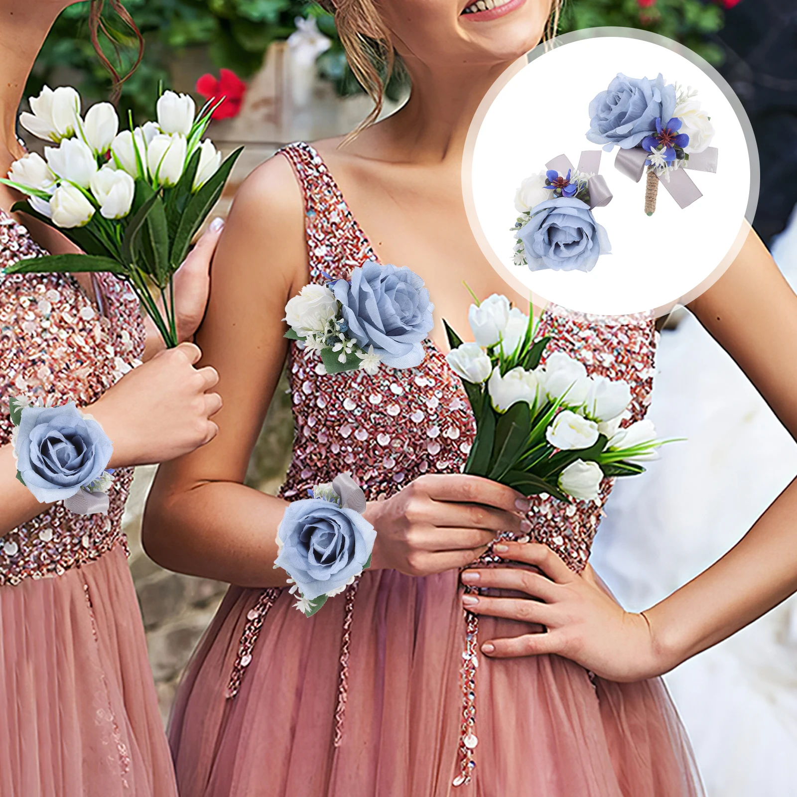 1 مجموعة الأزهار الصدار سوار و العروة مجموعة الجلد ودية أزهار اصطناعية لحفل الزفاف وصيفه الشرف العريس أنيقة