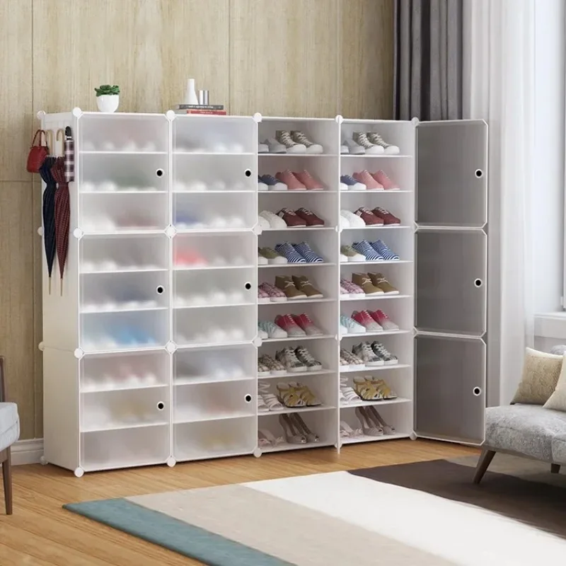 Shoe Rack Organizer Storage Cabinet with Doors for Closet Stackable 72 Pair Plastic Shoe Shelves