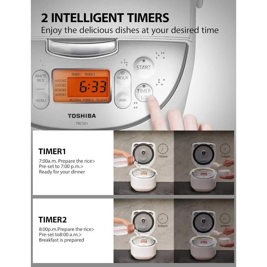 6 Cup Uncooked Japanese Rice Cooker with Fuzzy Logic Technology for Precise Cooking 7 Cooking Functions Including Steam and Slo