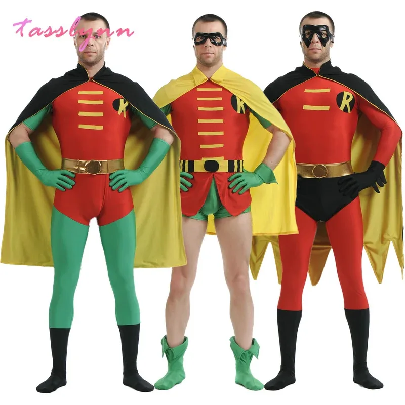 

Tim Drake Red Robin Damian Wayne Cosplay Costume Party Jumpsuits & Rompers with Cloak Zentai Halloween Costume