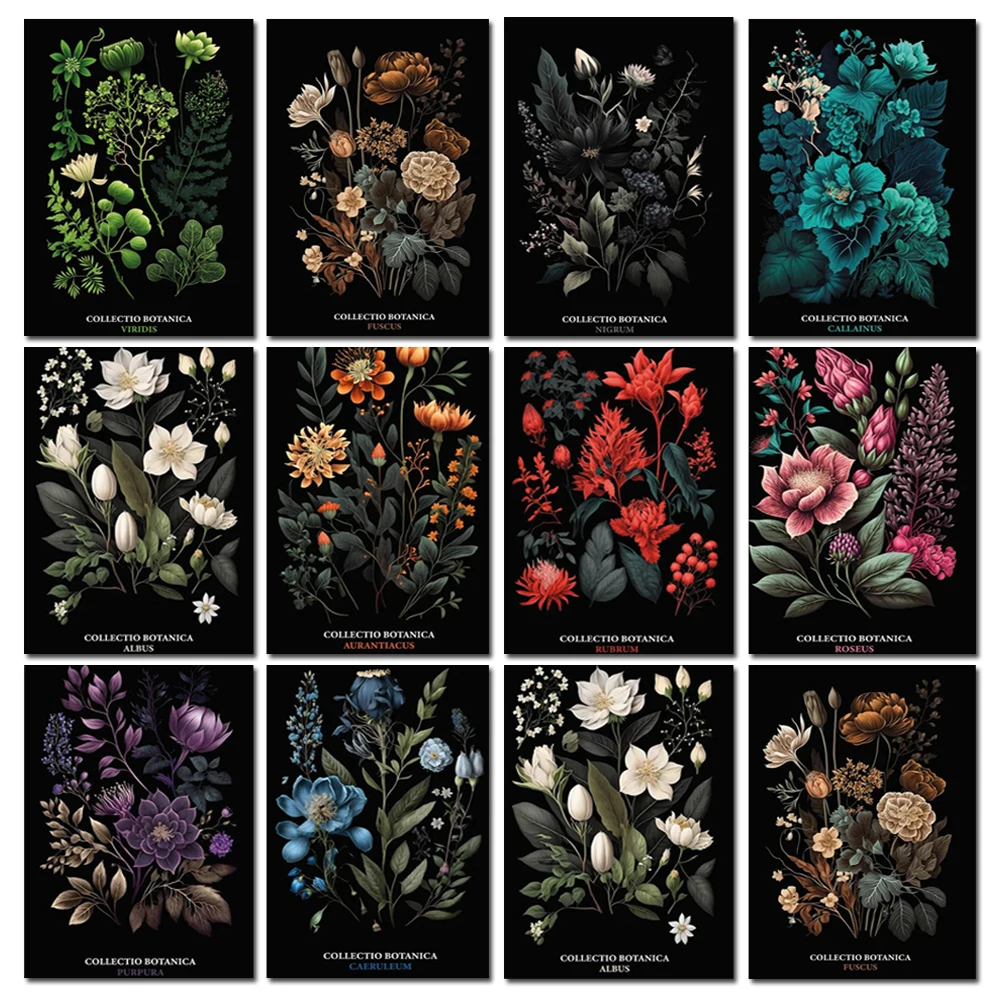 Diamond Mosaic Black Morden Flowers Landscape Full Drill Cross Stitch Diamond Art Painting Full Square Round Decor For Home