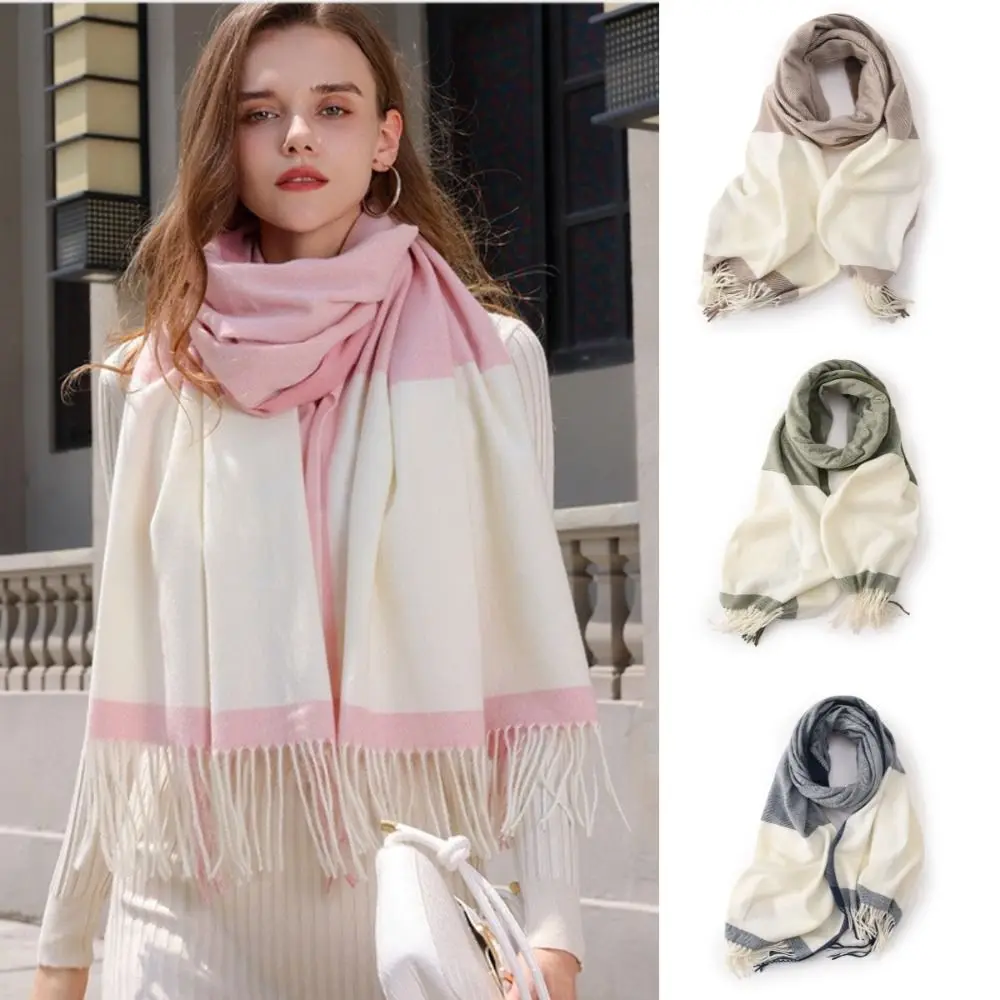 Winter Plaid Scarf Pashmina Warm Soft Cashmere Shawls Elegant Thickened Fringe Scarves Girls