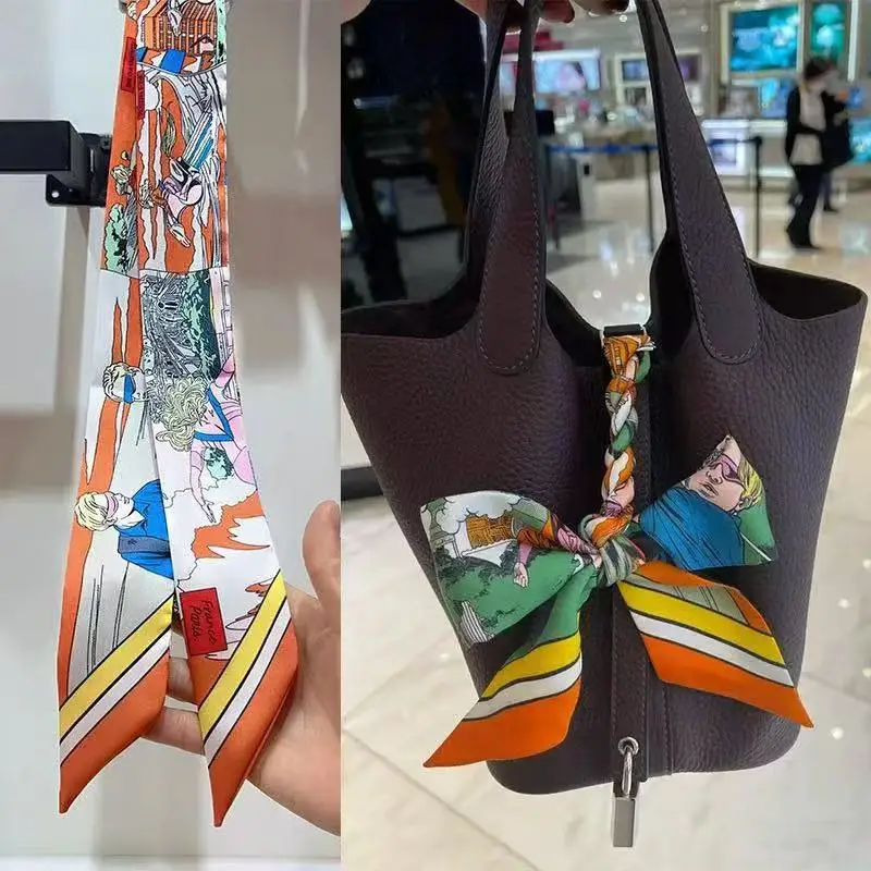 

Анимационный персонаж, новая повязка на голову с темпераментом, универсальный тонкий узор, шелковый шарф с ручкой, маленький шелковый шарф, модный подарок