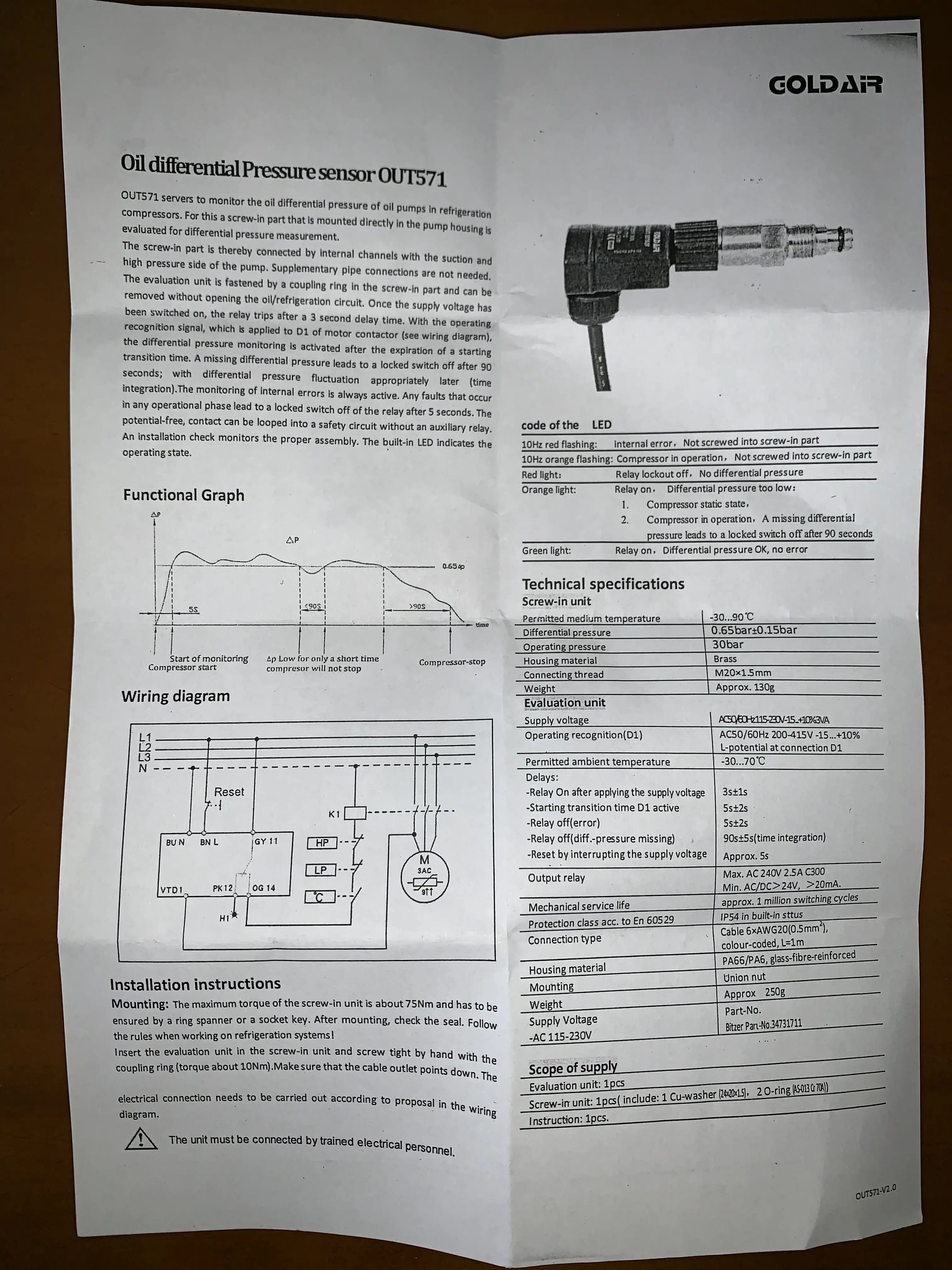 Imagem -05 - Interruptor Eletrônico da Diferença da Pressão do Óleo do Compressor de Bitzer Out571 Delta-pii Bitzer 34731711 Motor de Pistão