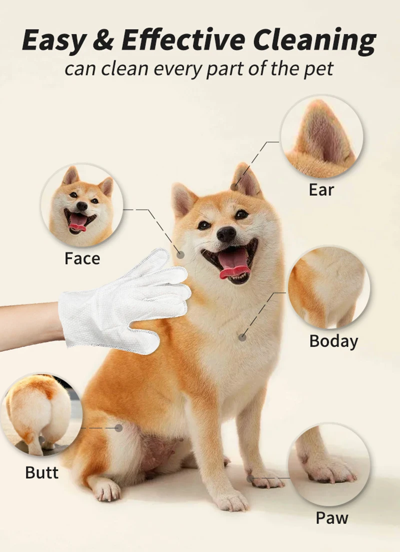Neue 6PCS Haustier Waschfreie Handschuhe Katze Bad Deodorant Tücher Einweg Reinigung Trockenen Reinigung Hund Tücher Sanfte Und bequeme Handschuhe – Detail 3