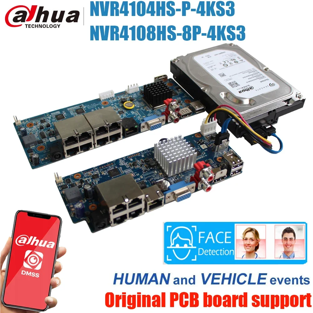 Original Dahua mutil language PCB board for NVR4104hs-P-4KS3 NVR4108hs-8P-4KS3 4K H.265 8Channel POE NVR recorder PCB board