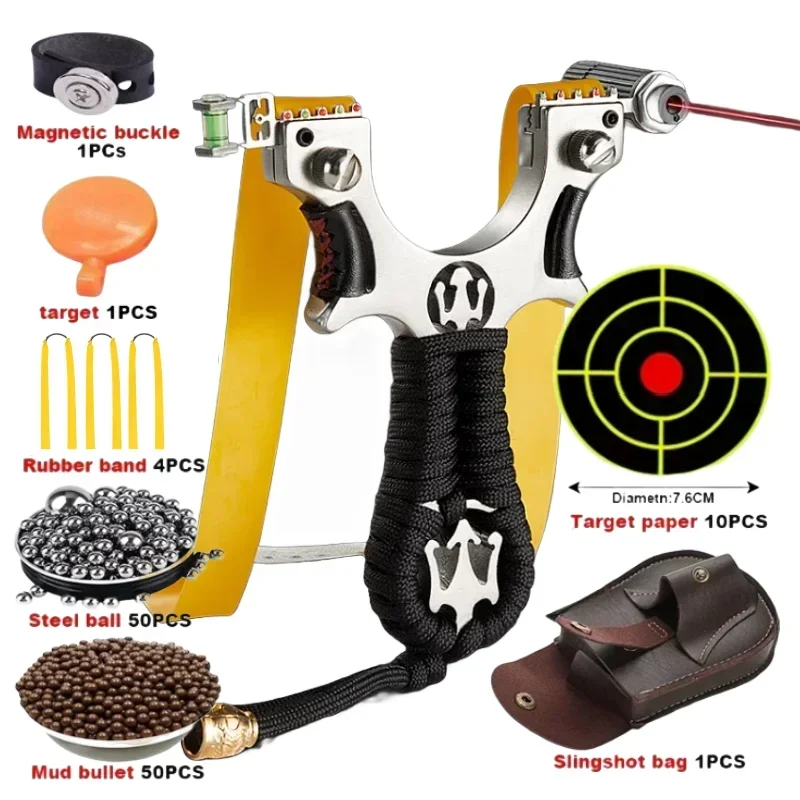 Outdoor Hunting Laser Aiming Alloy Slingshot High-precision Fast Pressure High-power Cartridge Slingshot Shooting