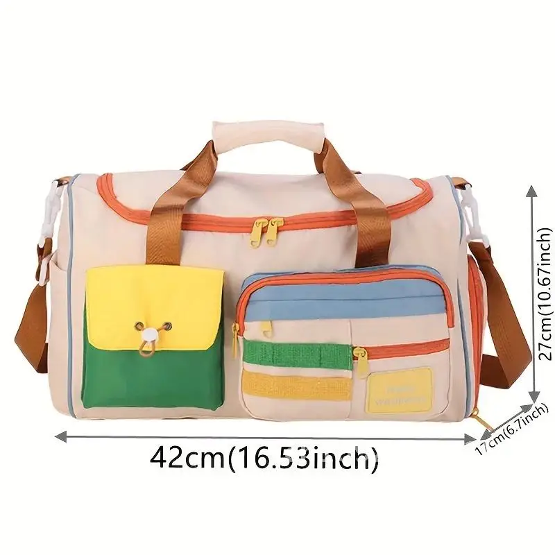 Colorful Retro Travel Bag, Large Capacity Duffle With Shoulder For Casual Carry-On, Strap, Luggage Women Sports Gym Multi-Pocket