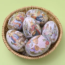 1pcs Cartoon Rabbit Easter Egg Tinplate Box Metal Bunny Printing Fillable Tin Boxes Gift Packaging Candy  Happy Easter