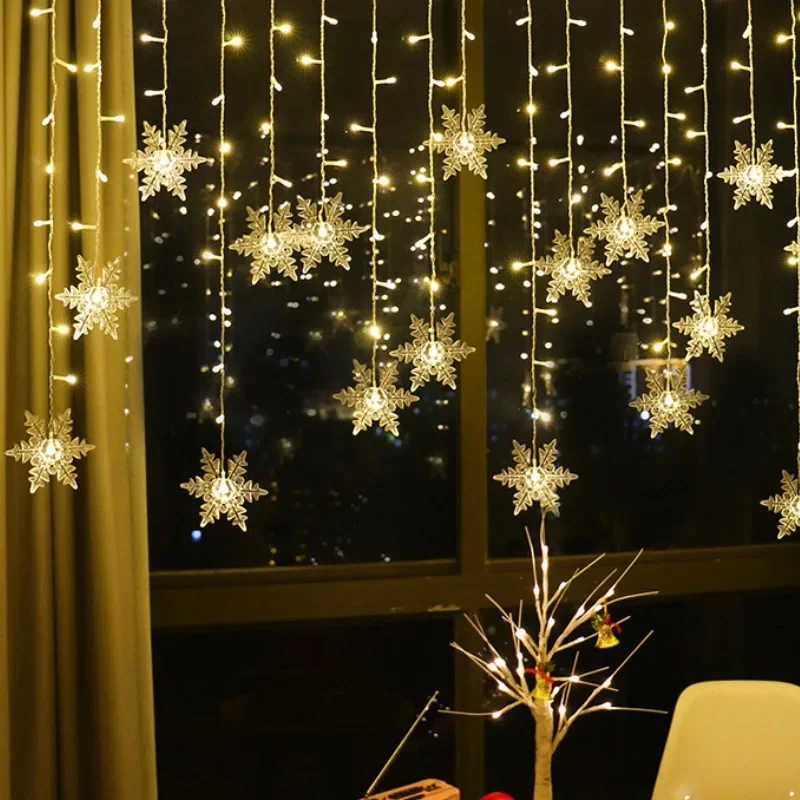 New Year's Indoor and Outdoor Decoration LED Curtain Snowflake String Lights Wave Lighting Holiday Party Christmas Decorations